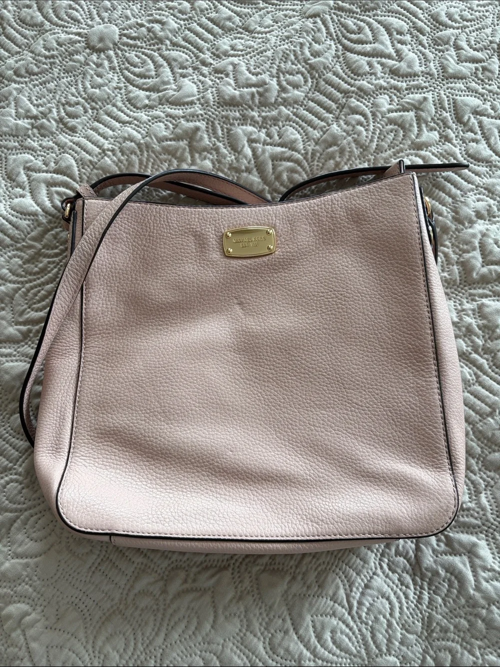 Michael Kors Blush Pebbled Leather Crossbody Bag with Gold Plate